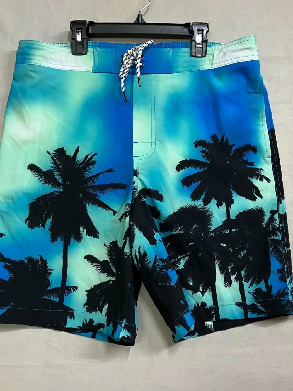 Sonoma Men’s Board Shorts M Blue Palm Tree Mesh Lined Flex Swim Trunks